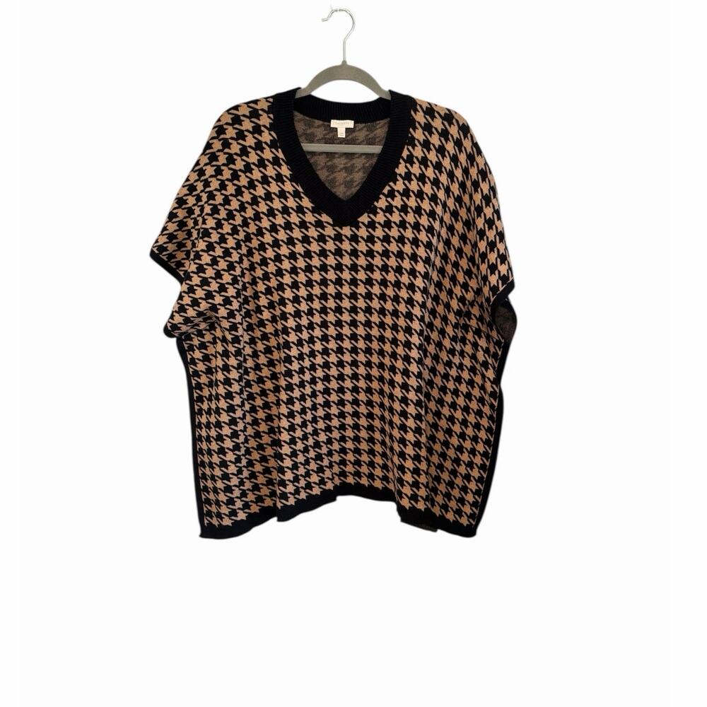 Talbots Black and Brown Oversized Tunic Poncho Top Houndstooth Small/Medium